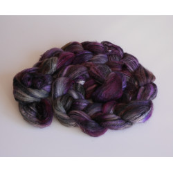 mèche fibres à filer ou feutrer laine  mérinos soie teinte à la main