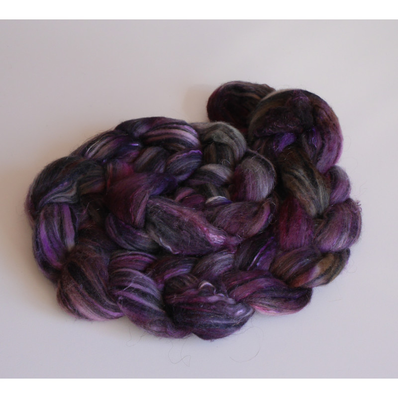 mèche fibres à filer ou feutrer laine  mérinos soie teinte à la main