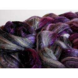 mèche fibres à filer ou feutrer laine  mérinos soie teinte à la main