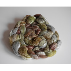 mèche fibres à filer ou feutrer laine  mérinos soie teinte à la main