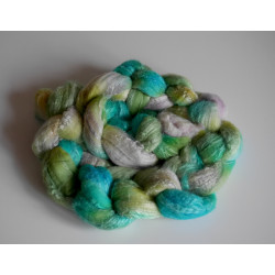 mèche fibres à filer ou feutrer laine  mérinos soie teinte à la main