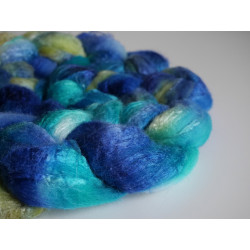 mèche fibres à filer ou feutrer laine  mérinos soie teinte à la main