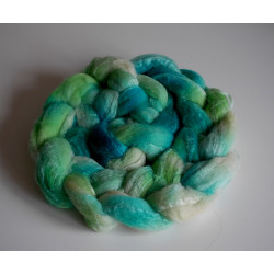 mèche fibres à filer ou feutrer laine  mérinos soie teinte à la main