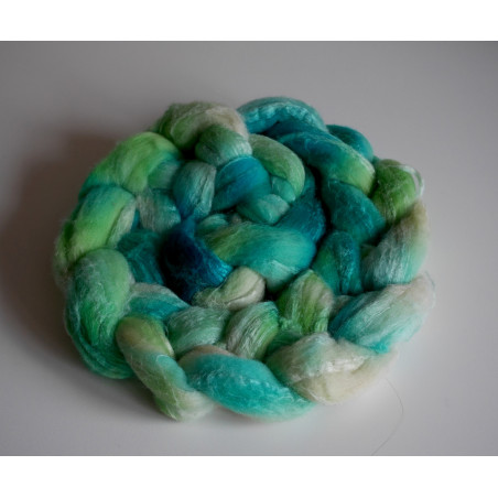 mèche fibres à filer ou feutrer laine  mérinos soie teinte à la main